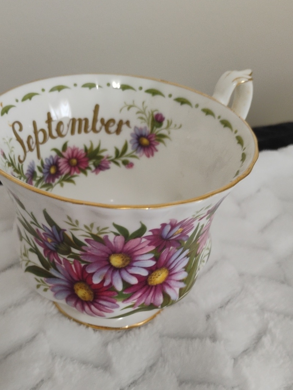 September Floral Bone China Teacup — Pink Daisy Design